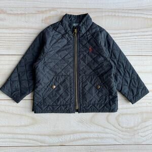 Polo Ralph Lauren Toddler 24M Navy Blue Quilted Bomber Barn Zipper Jacket Coat‎